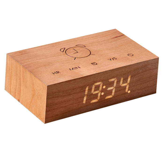 Gingko Wekker - Alarmklok Flip Click Clock kersenhout - oplaadbaar