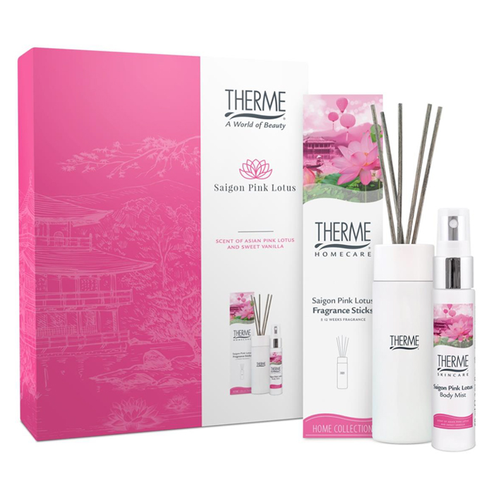 Therme Saigon Pink Lotus Homecare Set - Geurstokjes + Home Spray