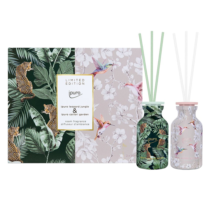ipuro set geurstokjes - 2 soorten - geschenkverpakking - limited edition - colibri garden  leopard